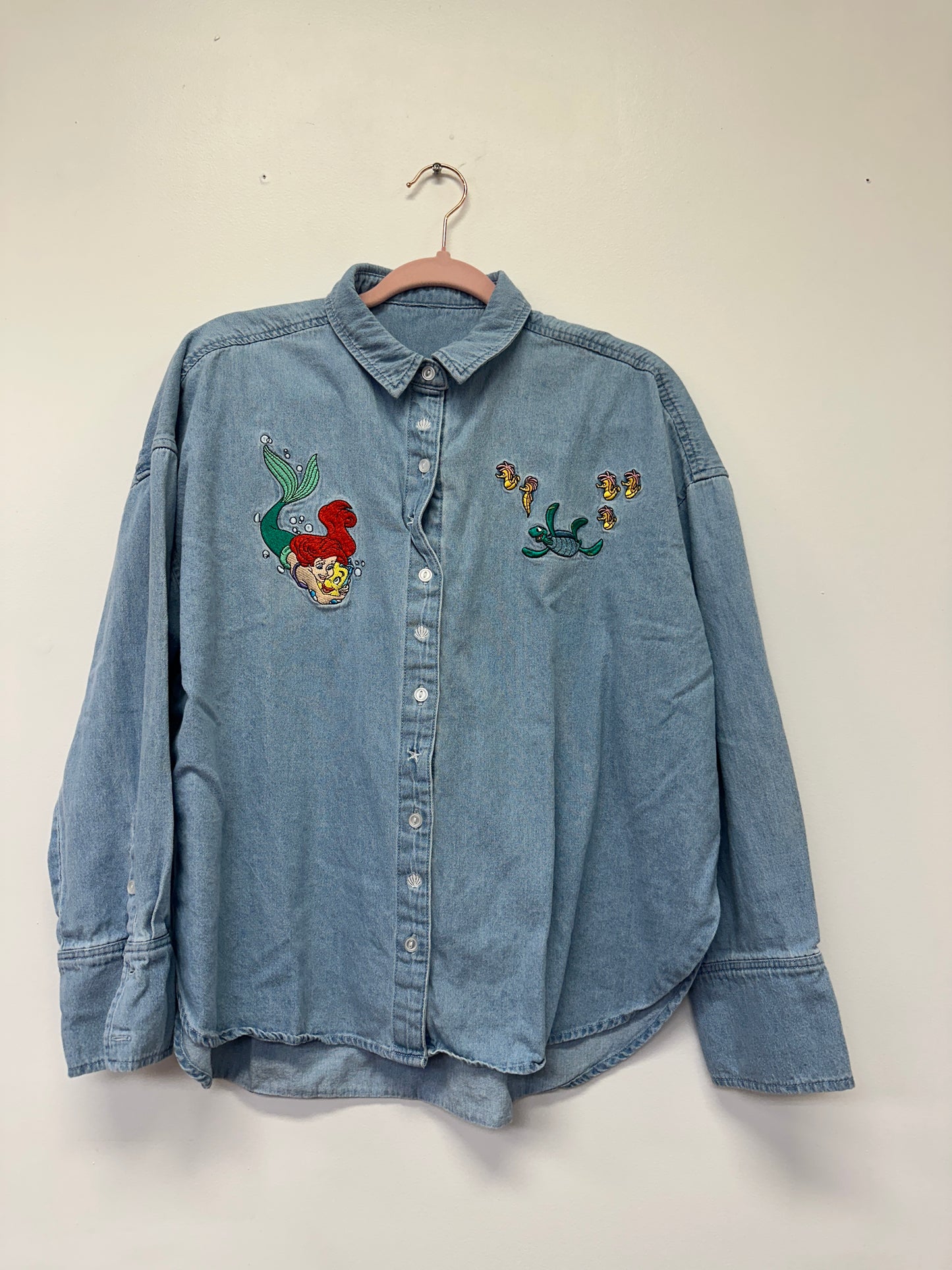 Little Mermaid Embroidered Denim Shirt