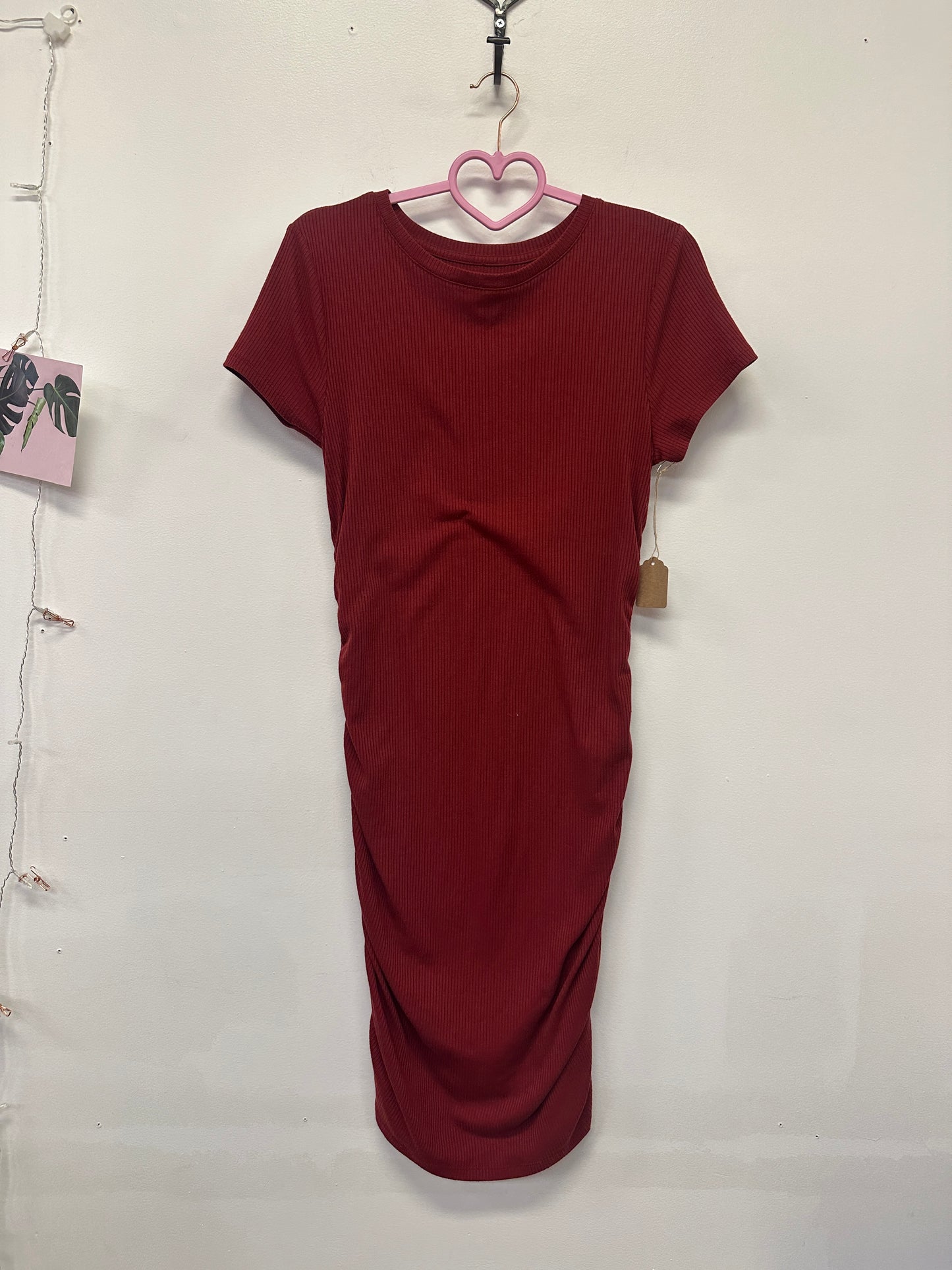 Burgundy Ribbed Ruched Dress
