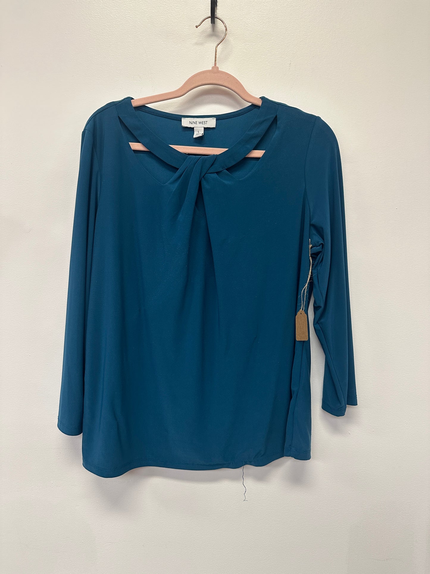Nine West Teal Twist Neck Blouse