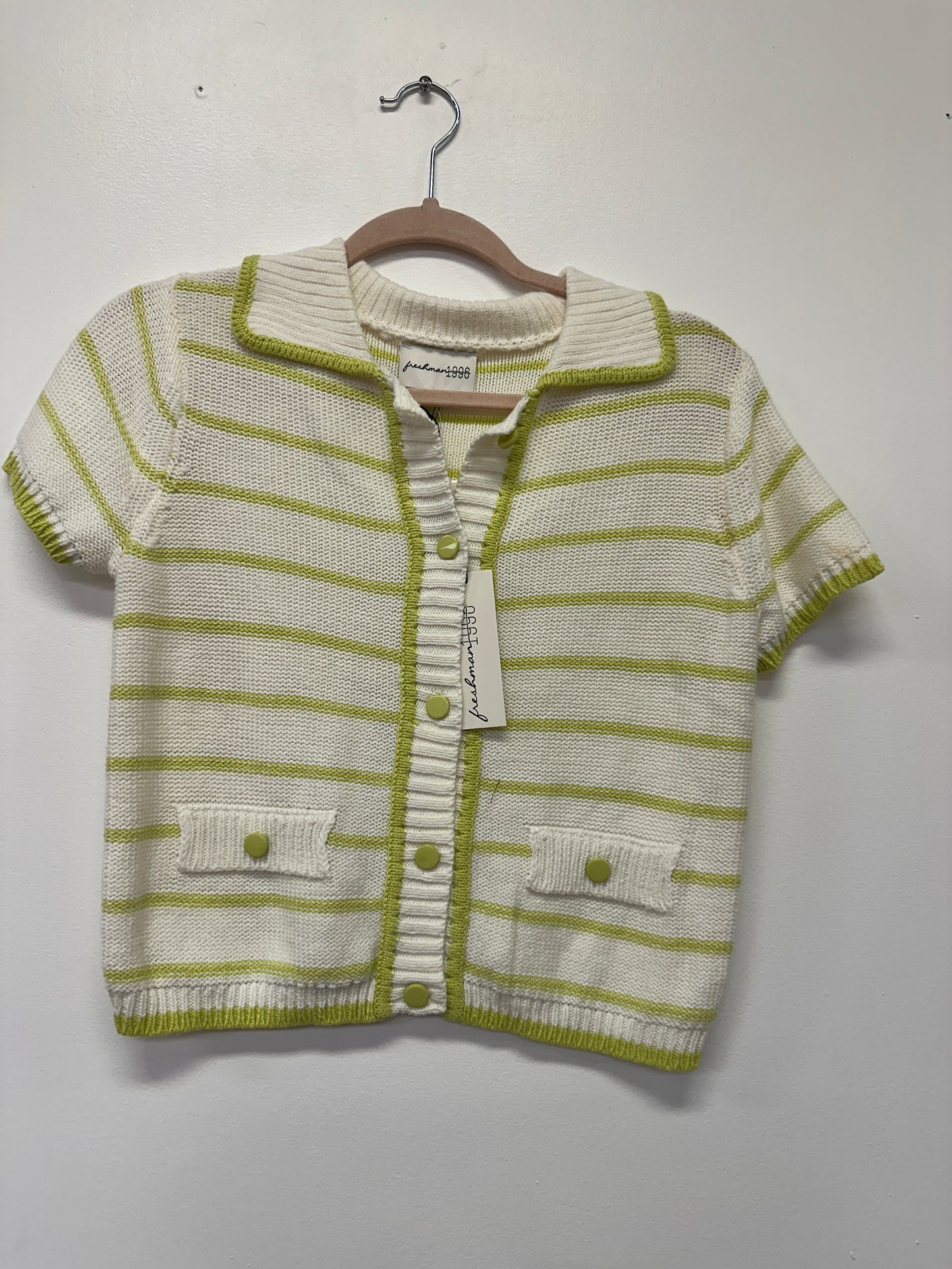 Freshman 1996 Green Striped Knit Cardigan New With Tag
