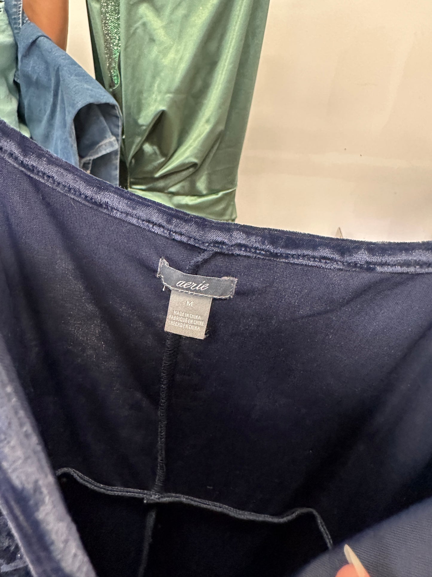 Aerie Navy Velvet Wide Leg Jumpsuit
