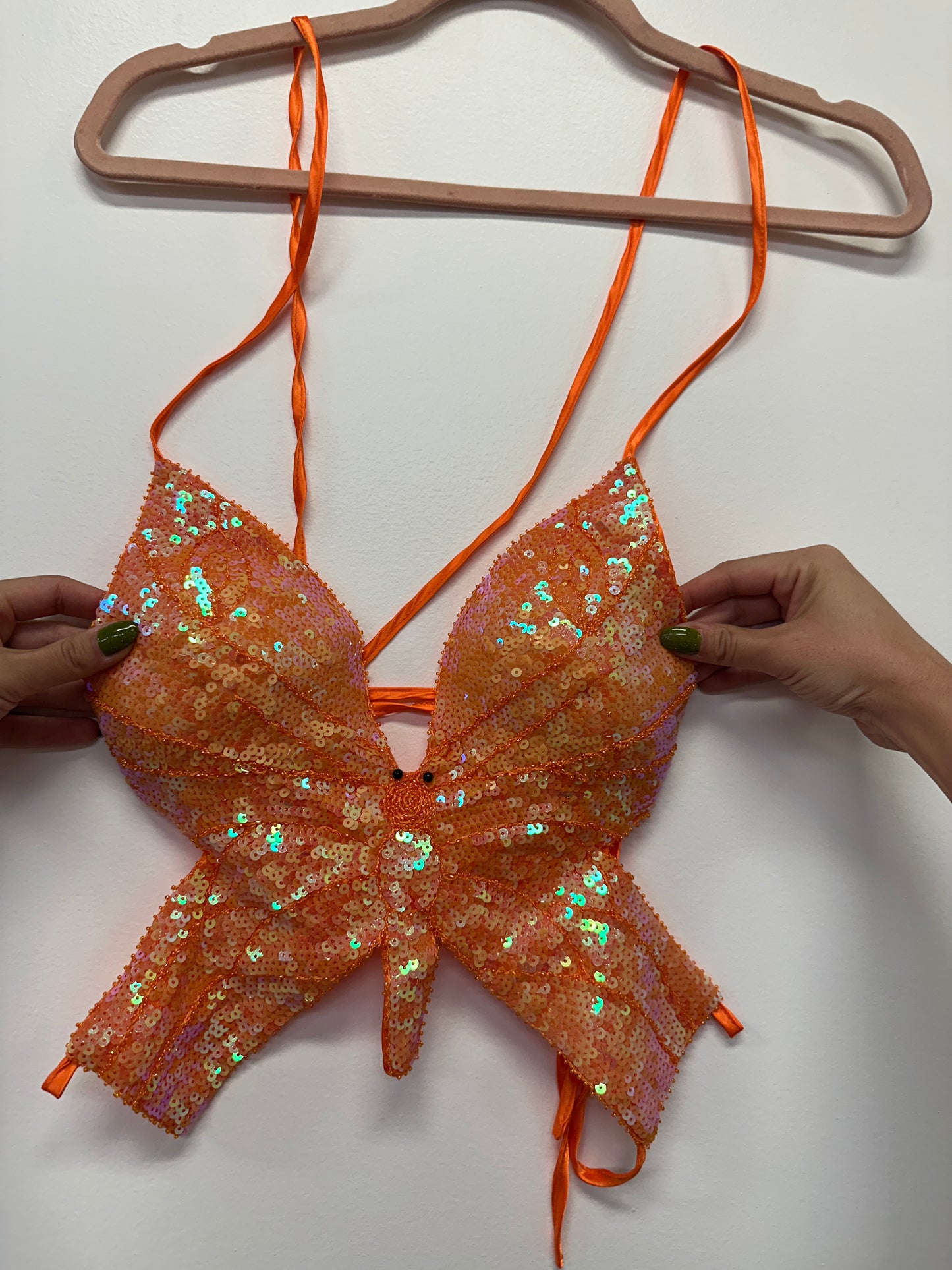 Orange Sequin Butterfly Top