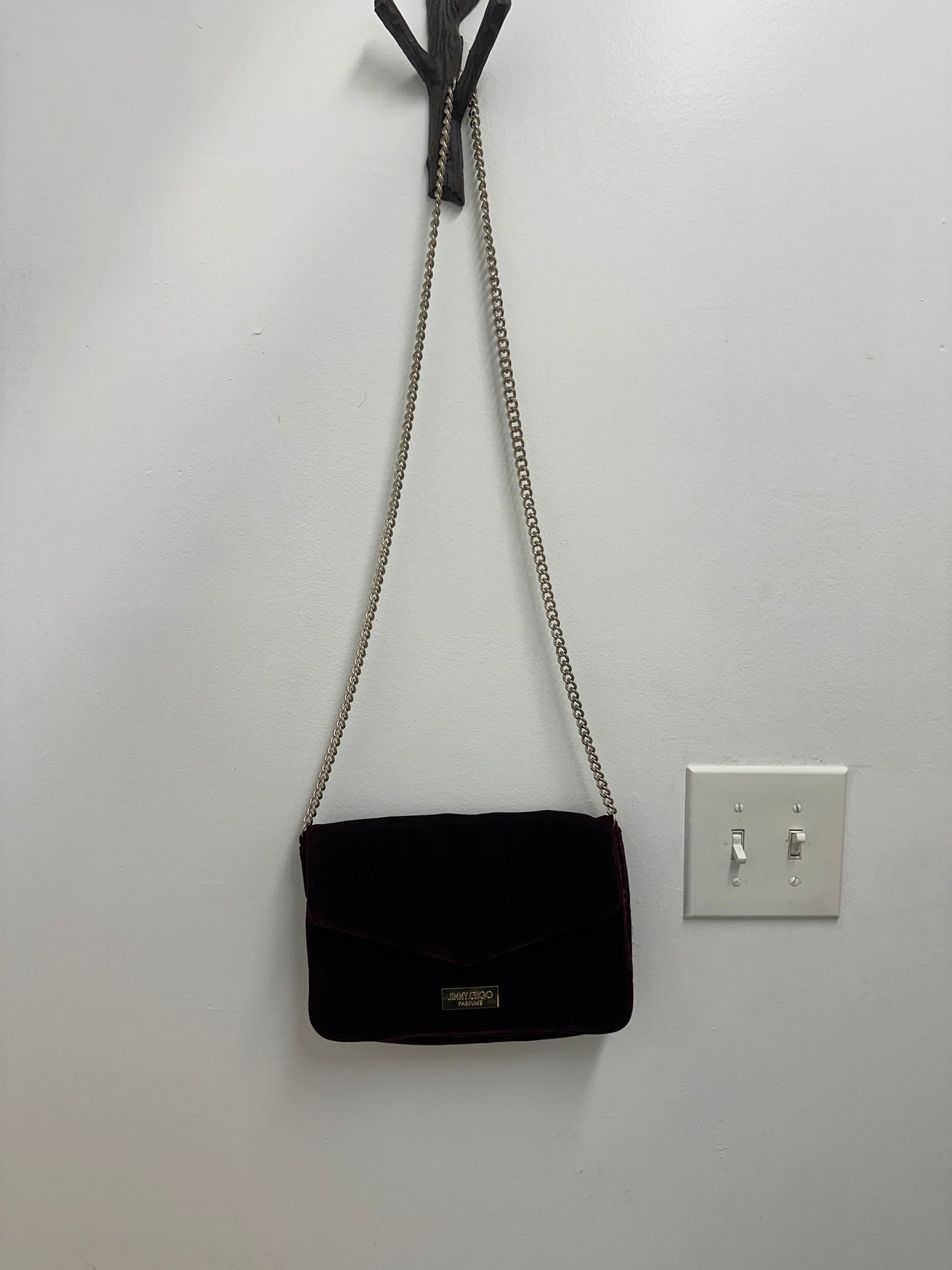 Jimmy Choo Burgundy Velvet Chain Clutch