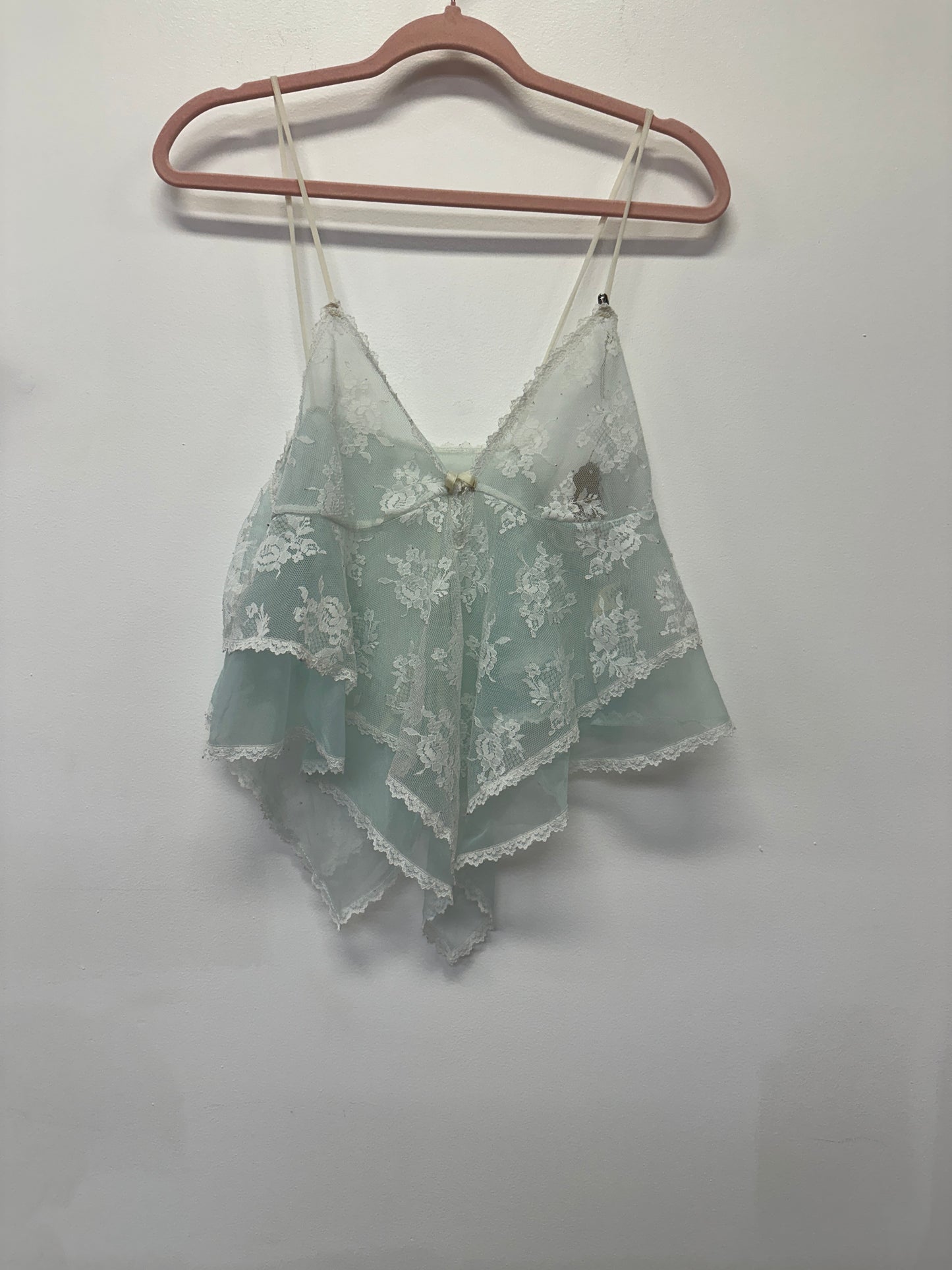 White & Mint Green Lace Blouse