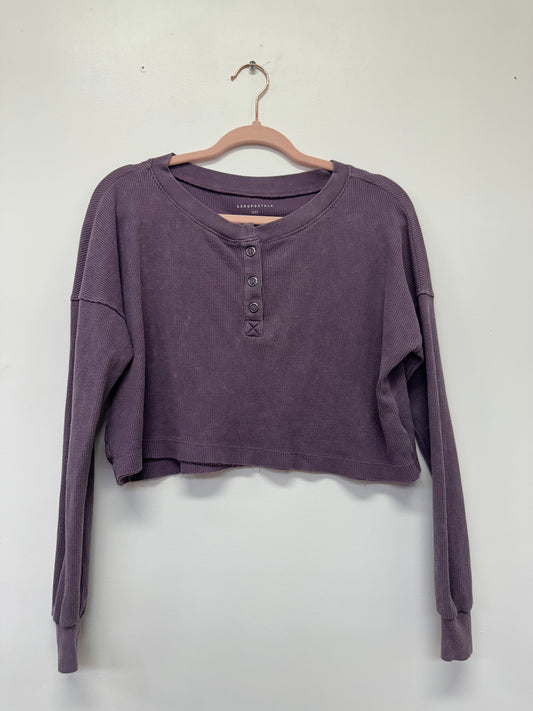 Purple AERO Cropped Waffle Knit Henley