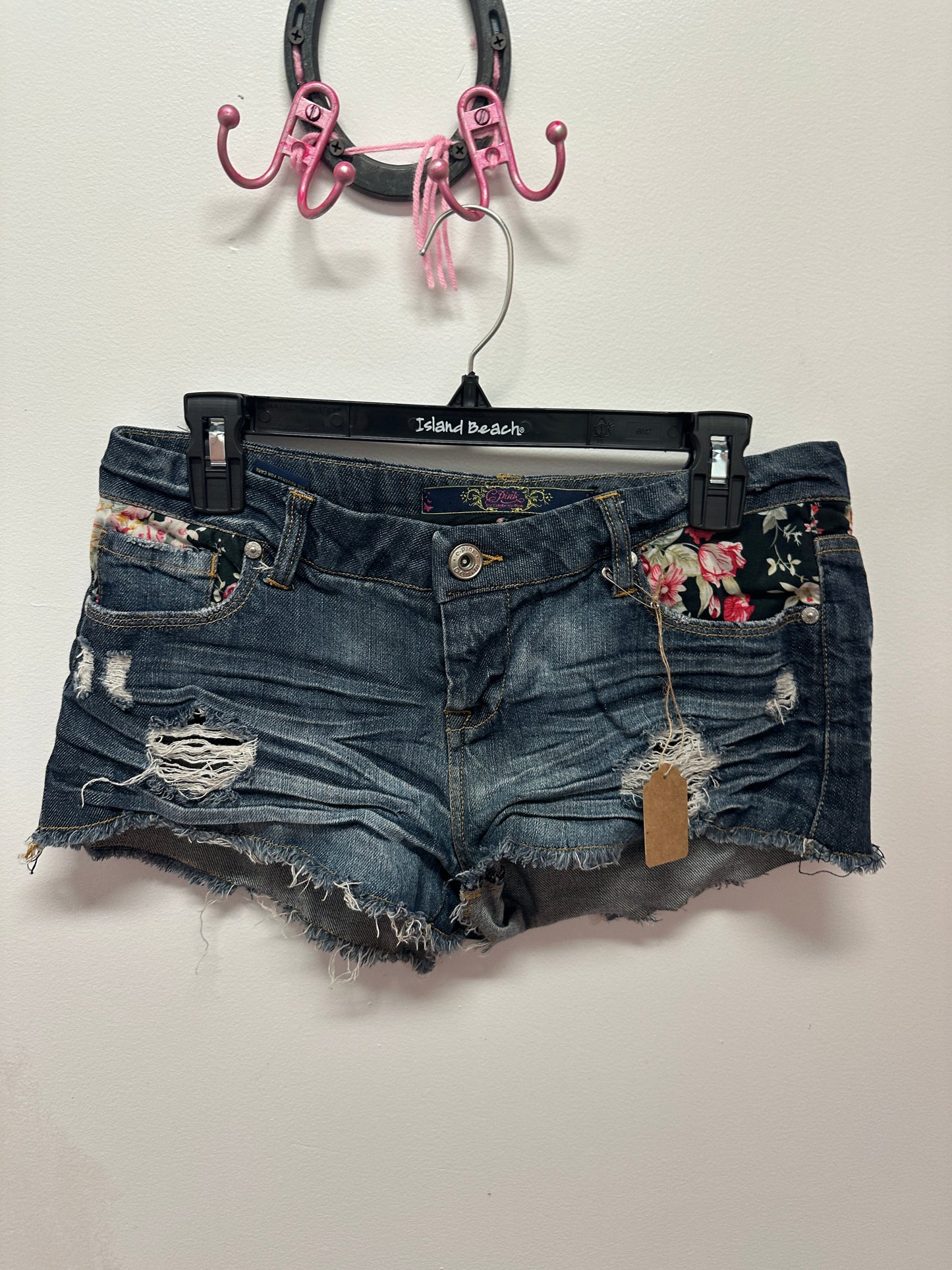 C Pink Floral Jean Shorts
