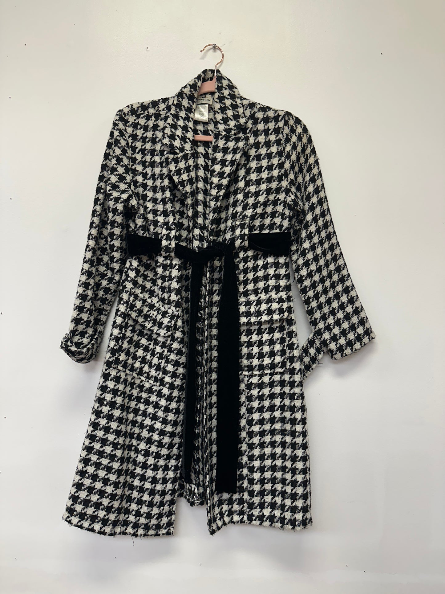 Black & White Houndstooth Belted Coat Size 16