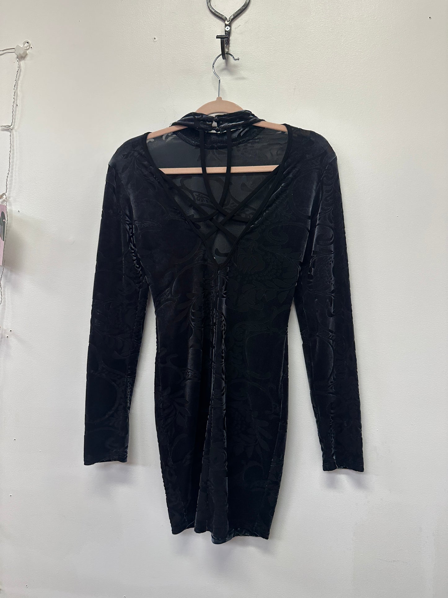 Black Velvet Burnout Dress