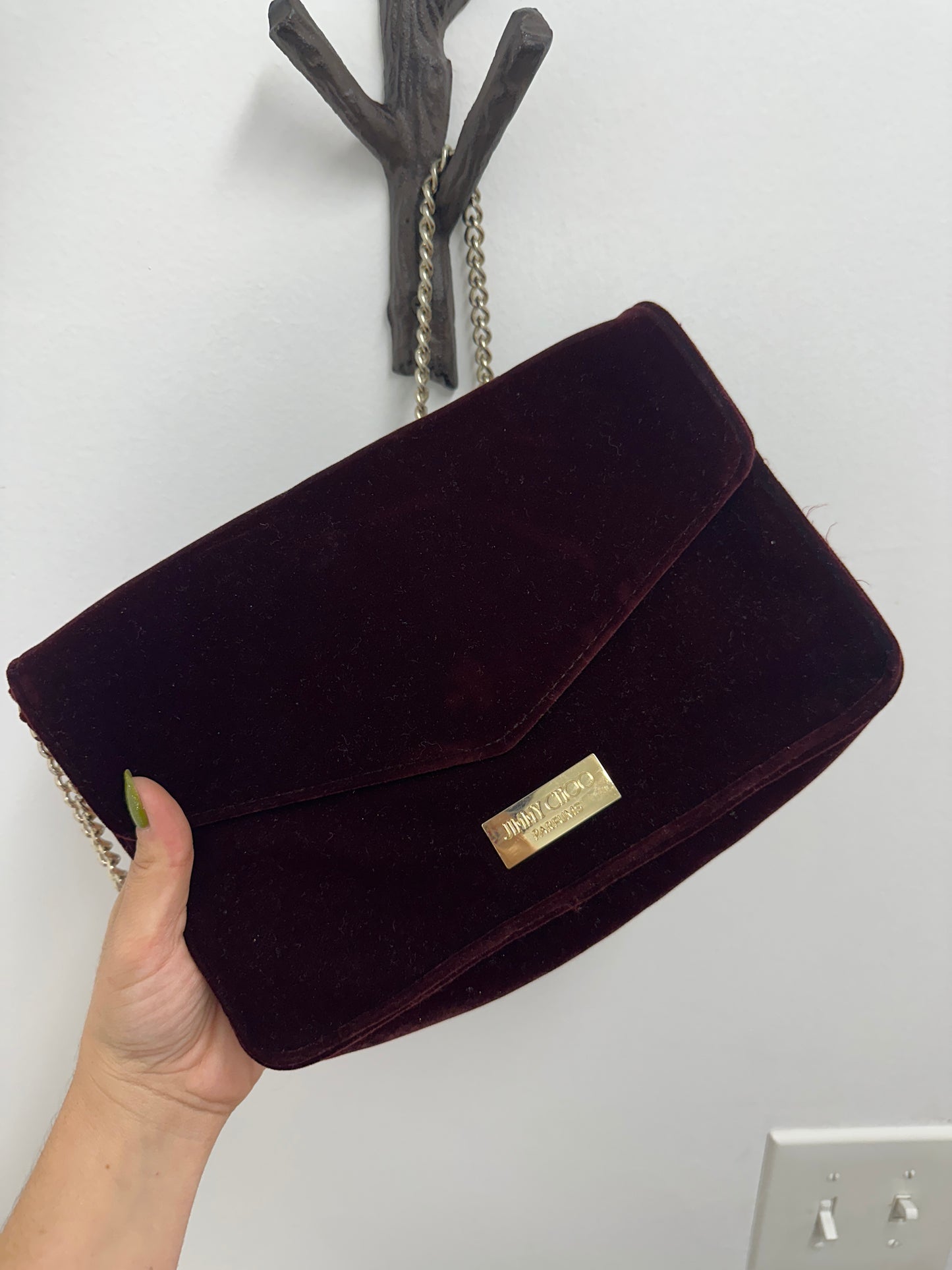 Jimmy Choo Burgundy Velvet Chain Clutch