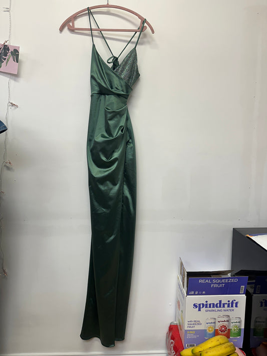 Emerald Satin Glitter Accent Formal Dress