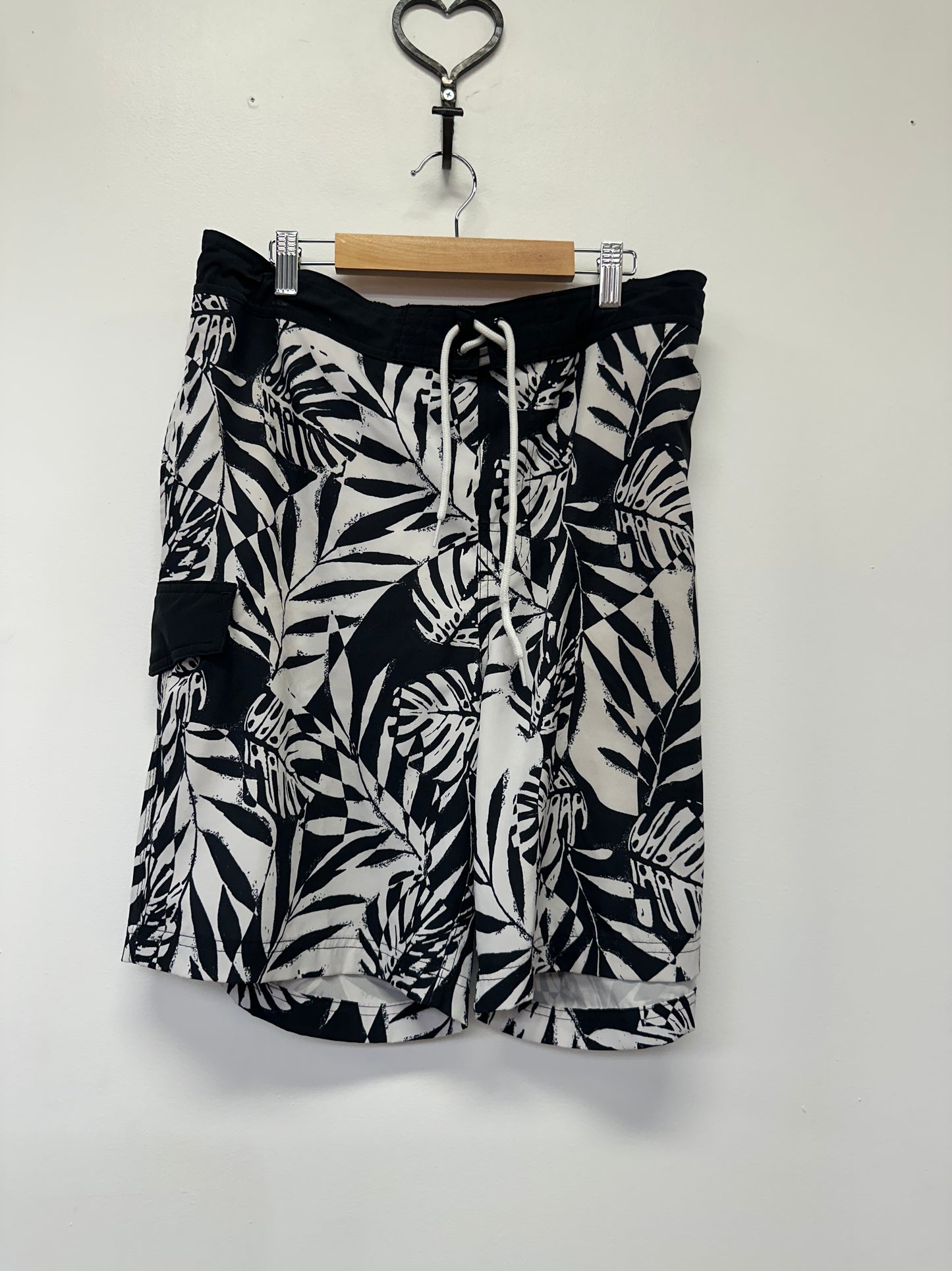 George Black and White Tropical Swim Trunks