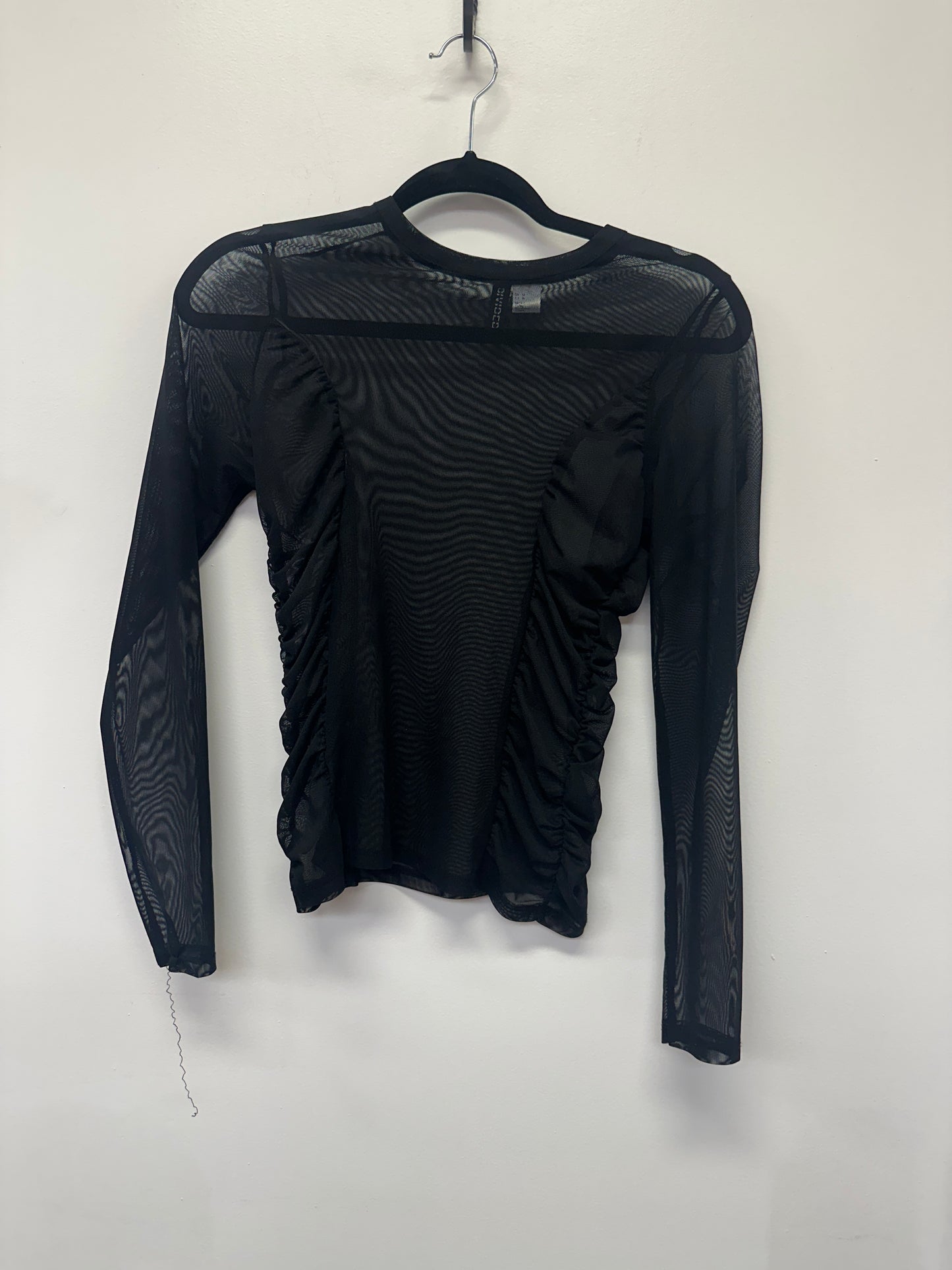 H&M Black Mesh Ruched Long Sleeve Top