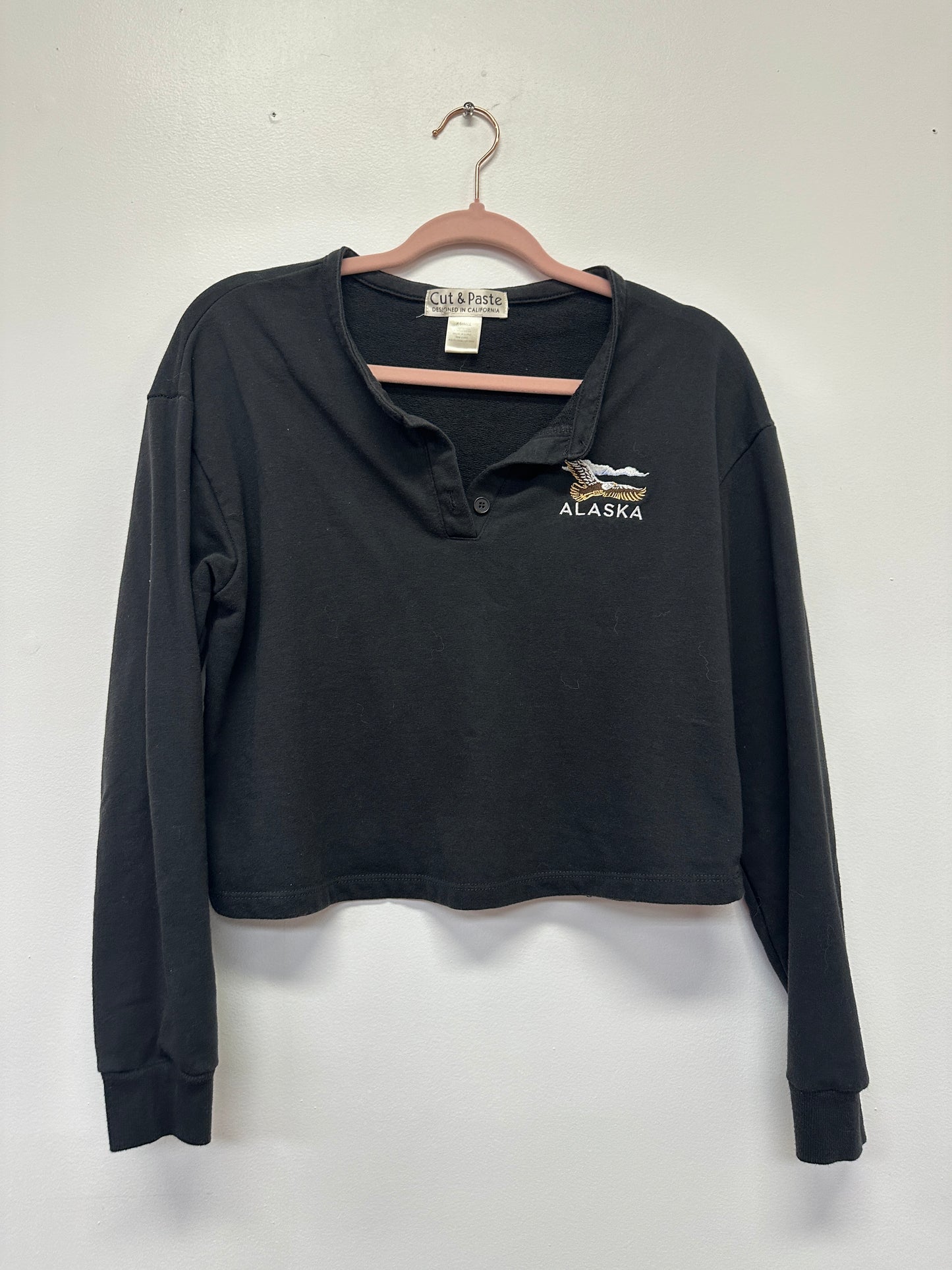 Black Alaska Embroidered Long Sleeve Crop