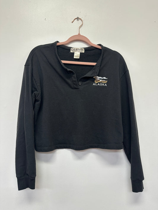 Black Alaska Embroidered Long Sleeve Crop