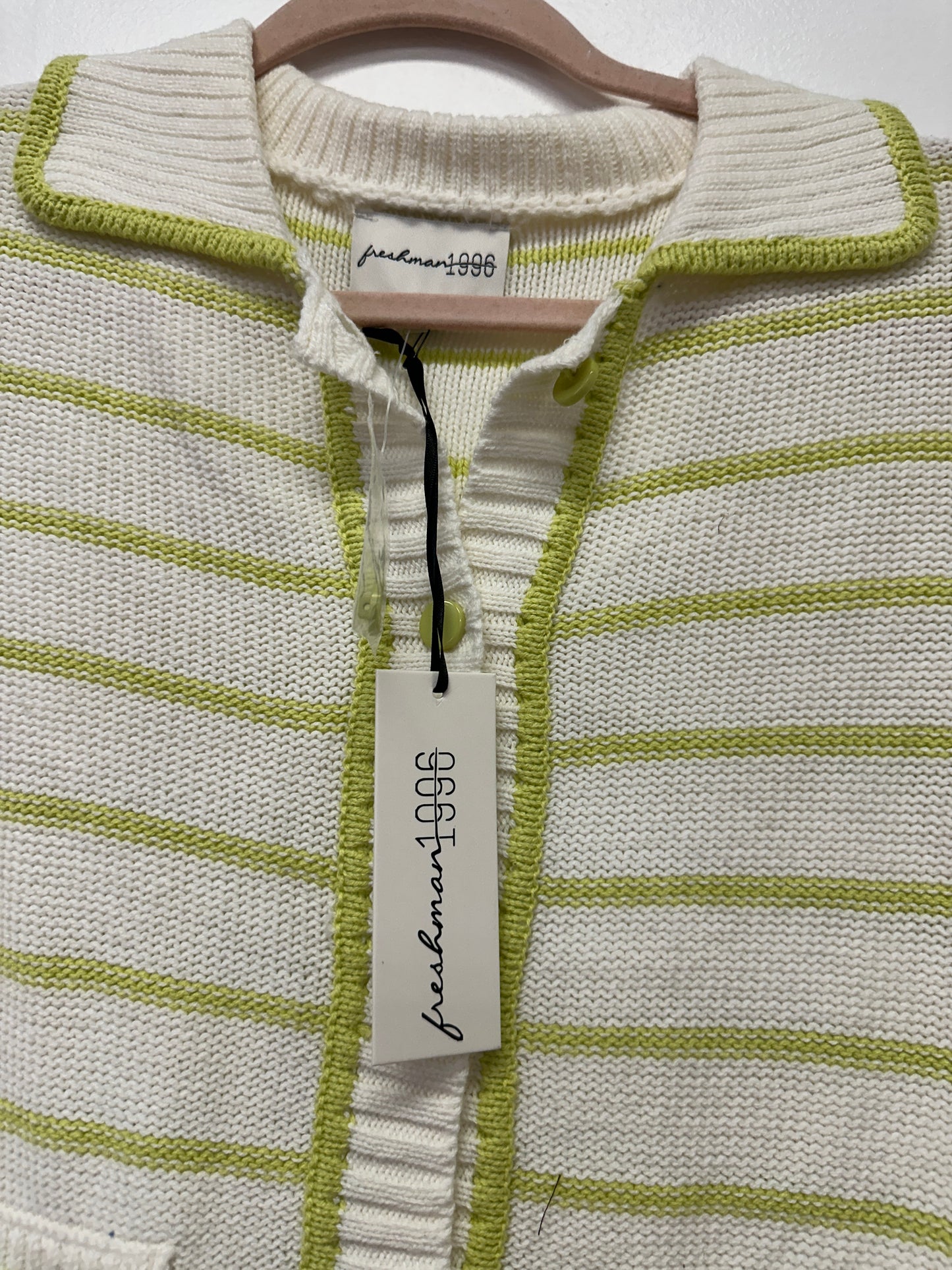 Freshman 1996 Green Striped Knit Cardigan New With Tag