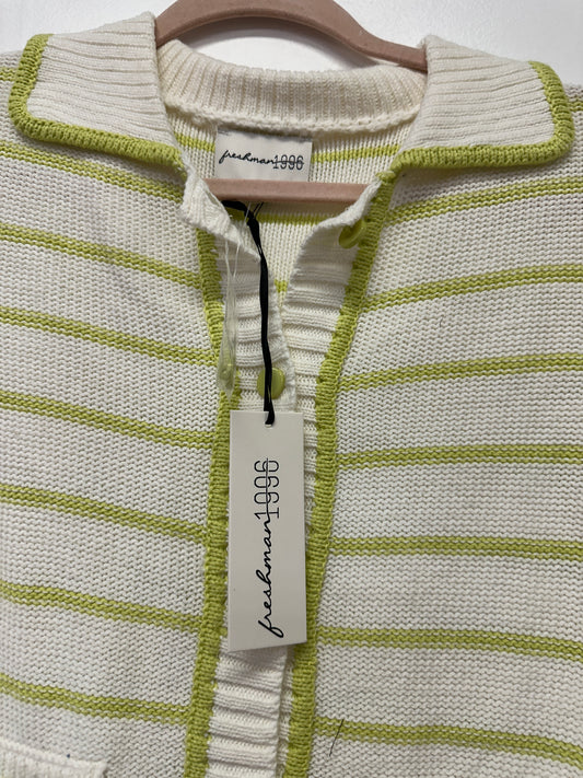 Freshman 1996 Green Striped Knit Cardigan New With Tag