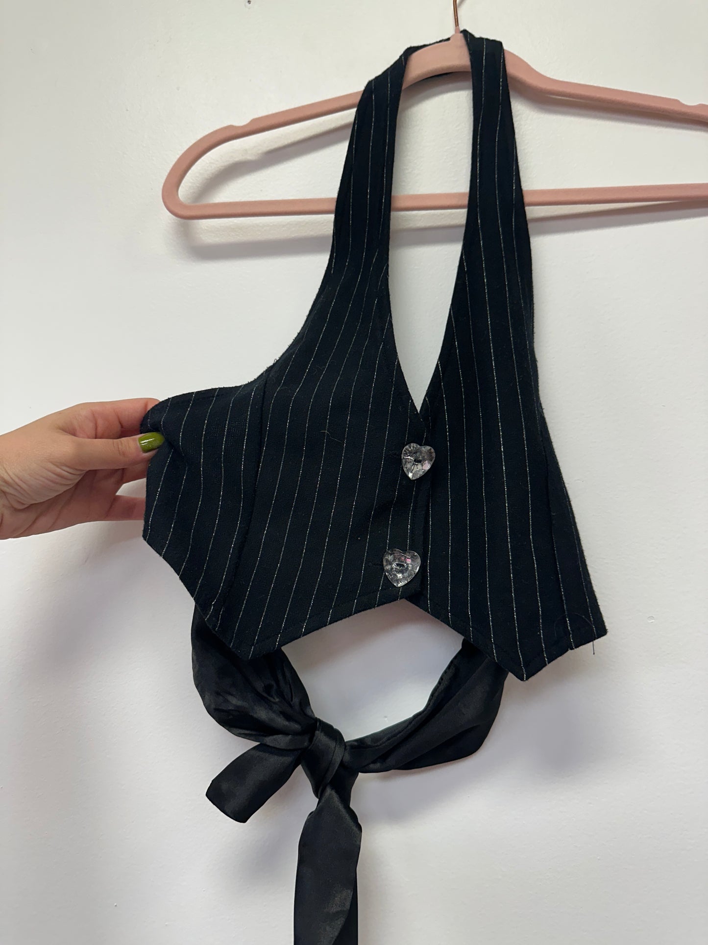 Pinstripe Halter Vest Top white