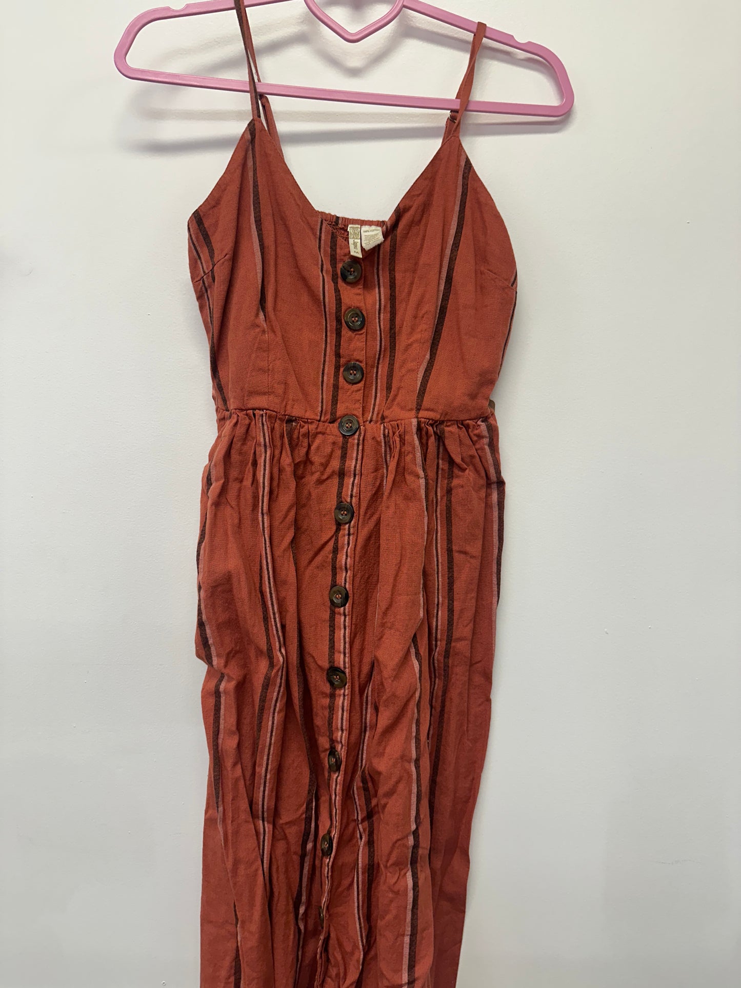 Rust Striped Button Dress