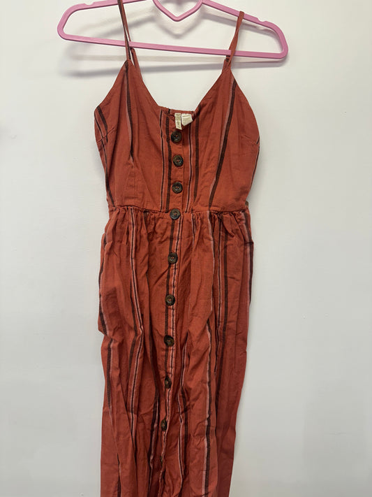 Rust Striped Button Dress