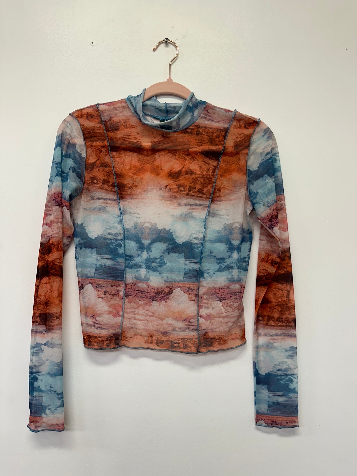 Abstract Desert Mesh Long Sleeve Top