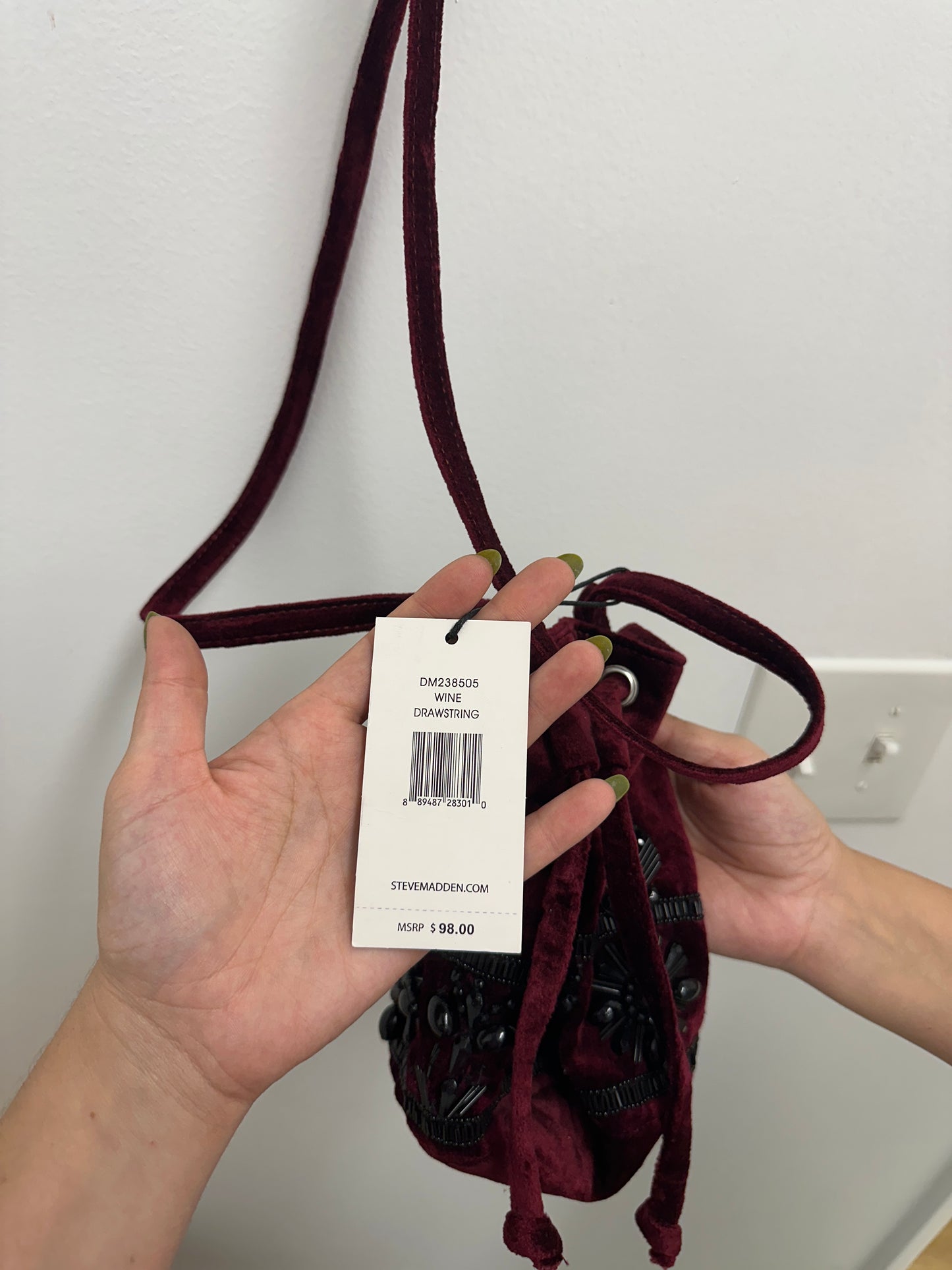 Steve Madden Wine Velvet Beaded Bucket Bag NWT