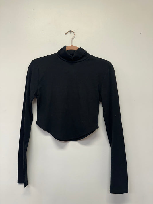 Black Cropped Turtleneck Top