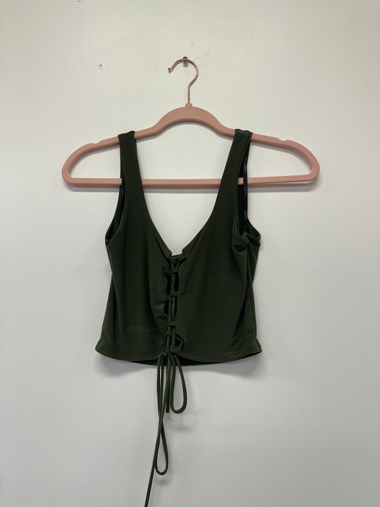 Olive Lace Up Crop Tank