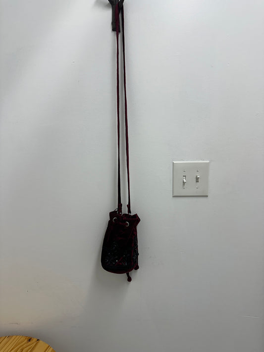 Steve Madden Wine Velvet Beaded Bucket Bag NWT