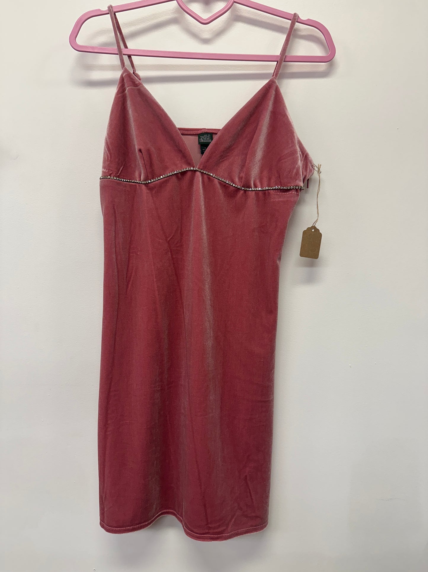 Pink Velvet Rhinestone Slip Dress
