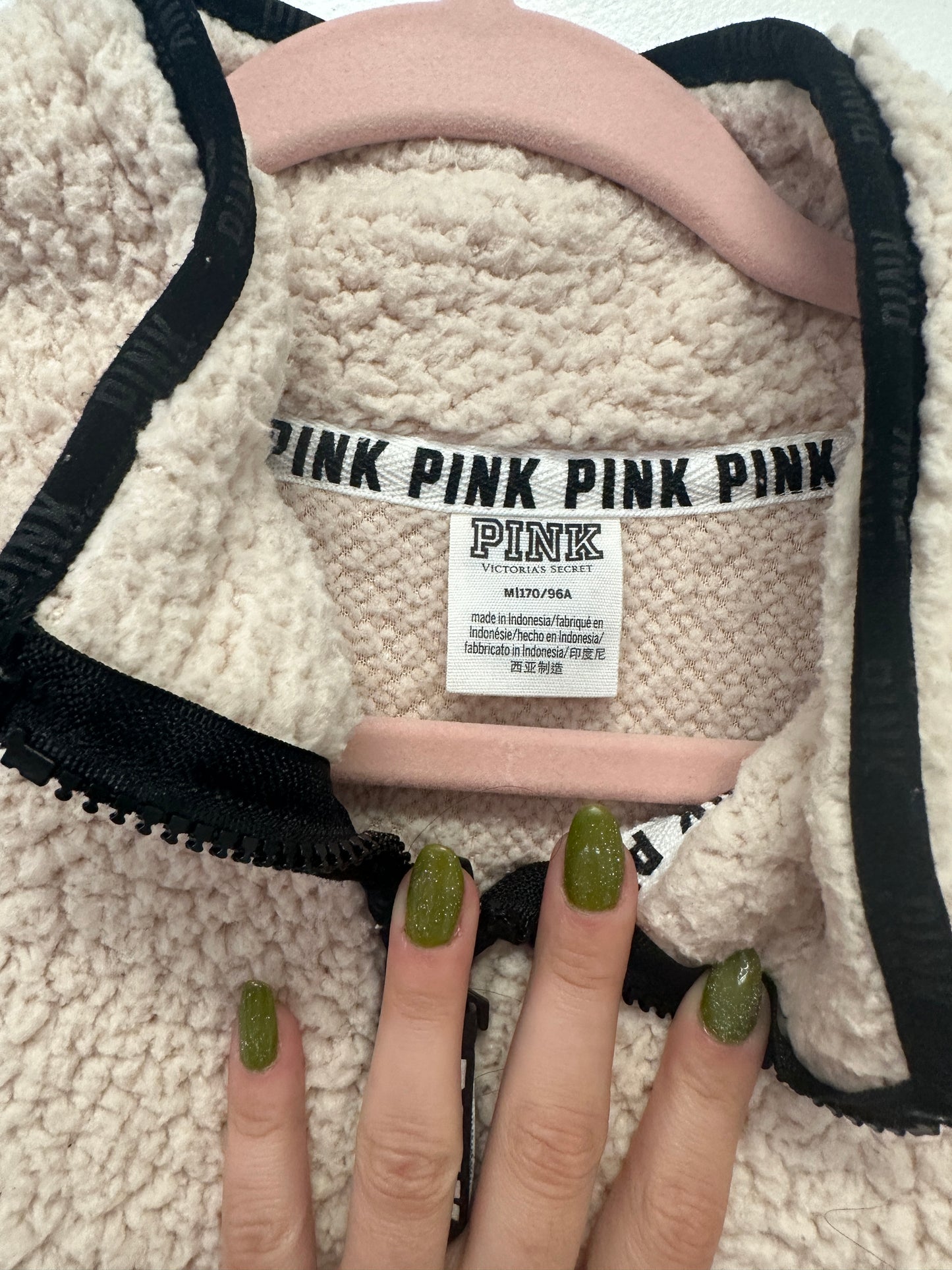 PINK Cream Sherpa Quarter Zip Pullover
