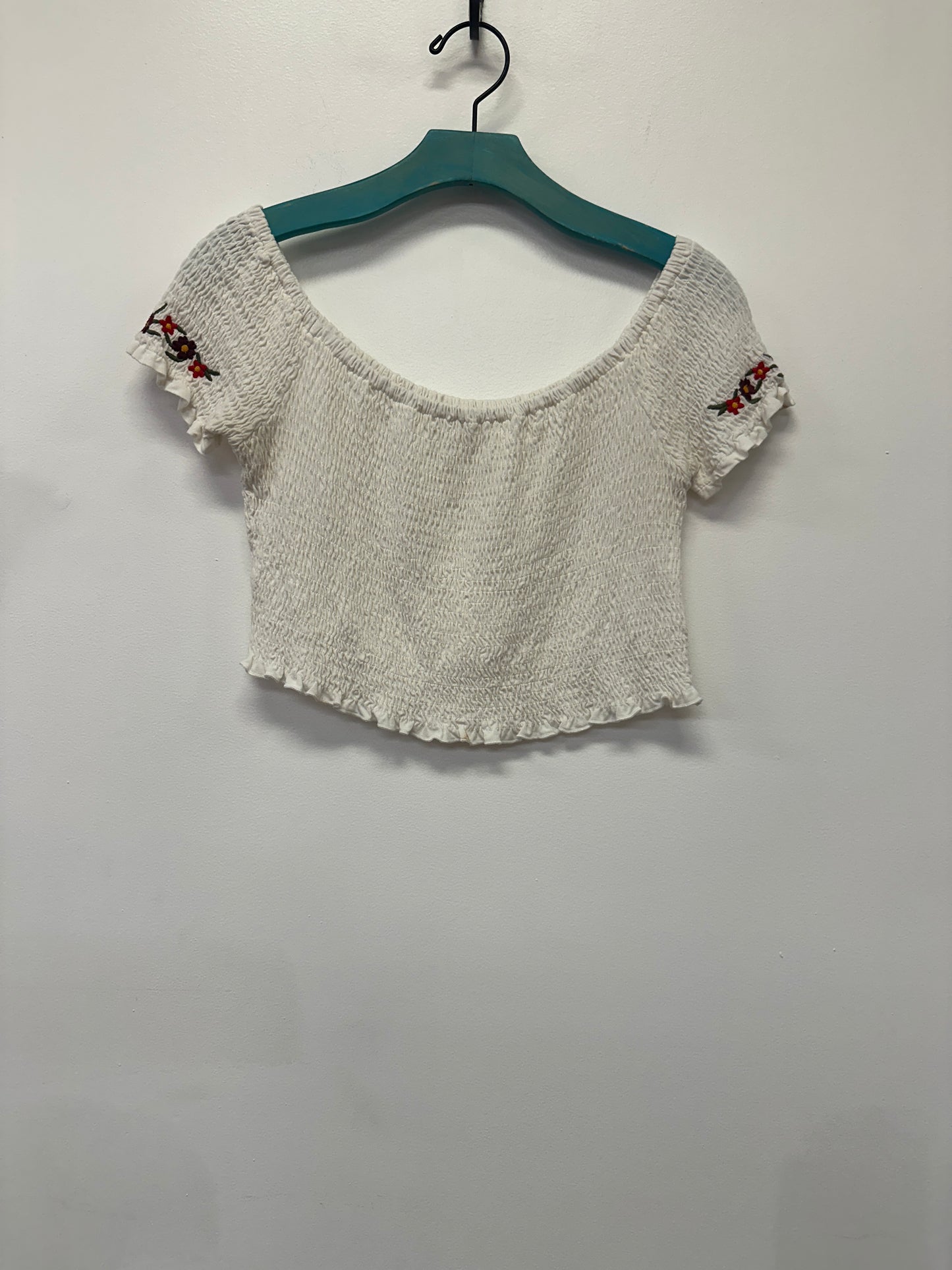 White Smocked Floral Crop Top