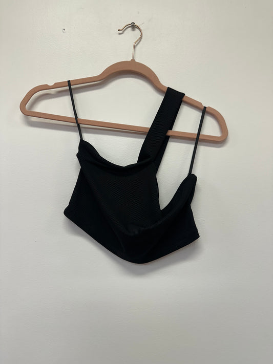 Black Ribbed Asymmetrical Tank