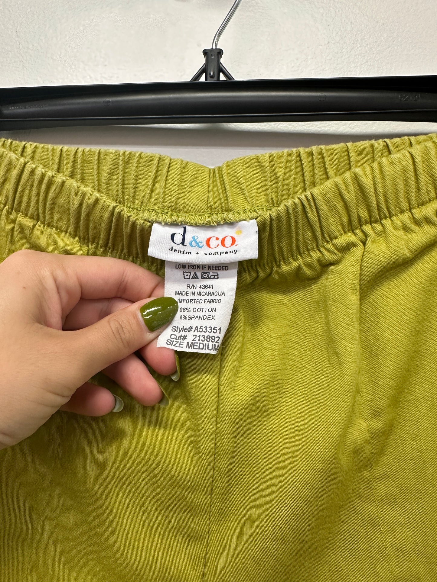 Denim & Co Lime Green Elastic Waist Pants Medium