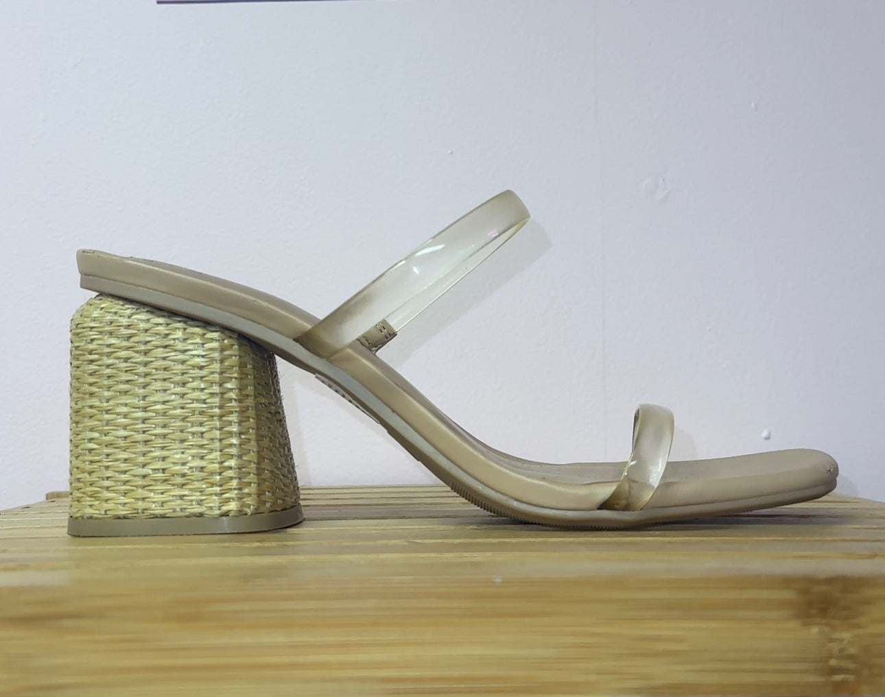 Beige Mesh Clear Heel Sandals