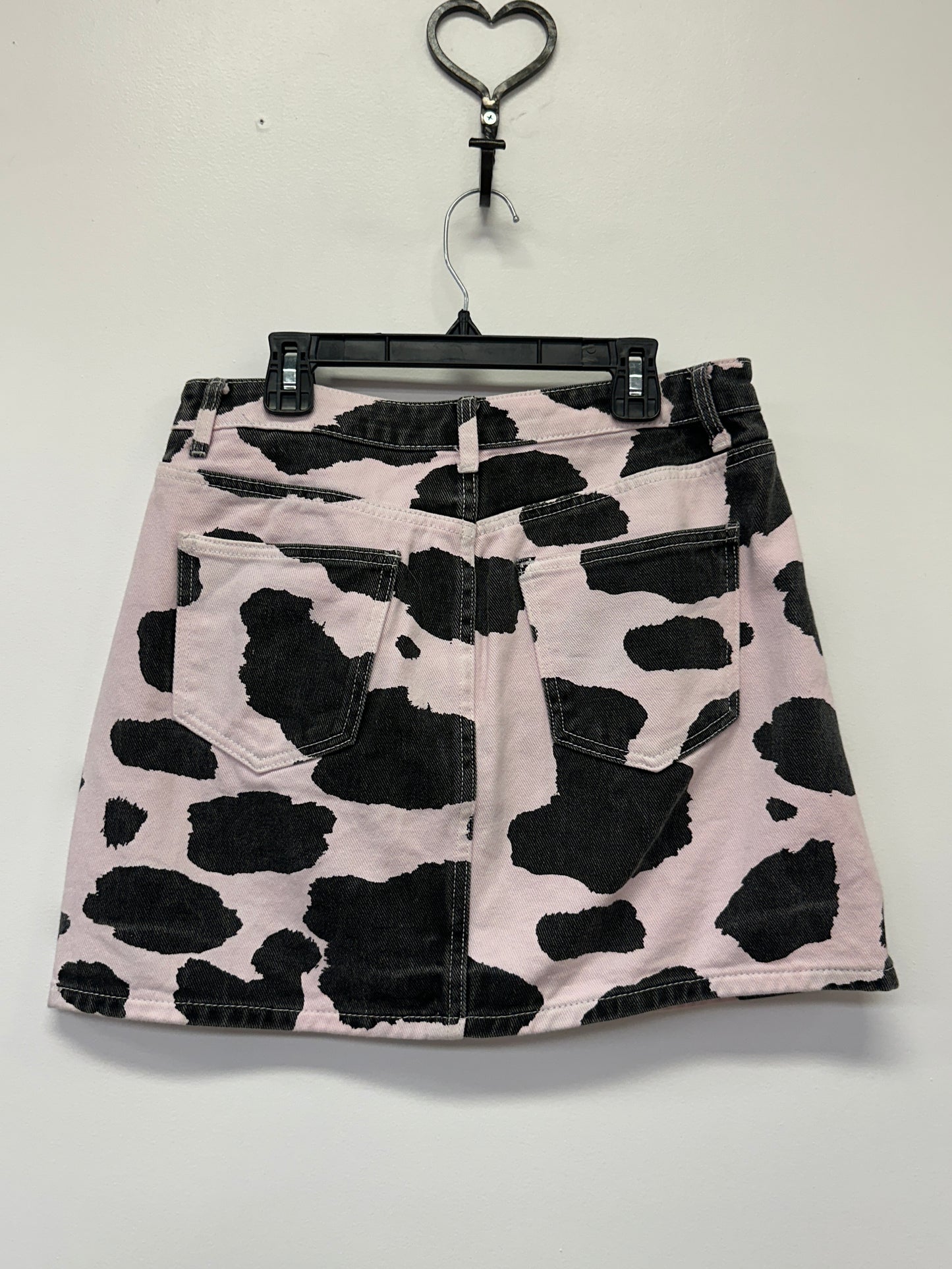 Cow Print Denim Mini Skirt Pink Black Medium