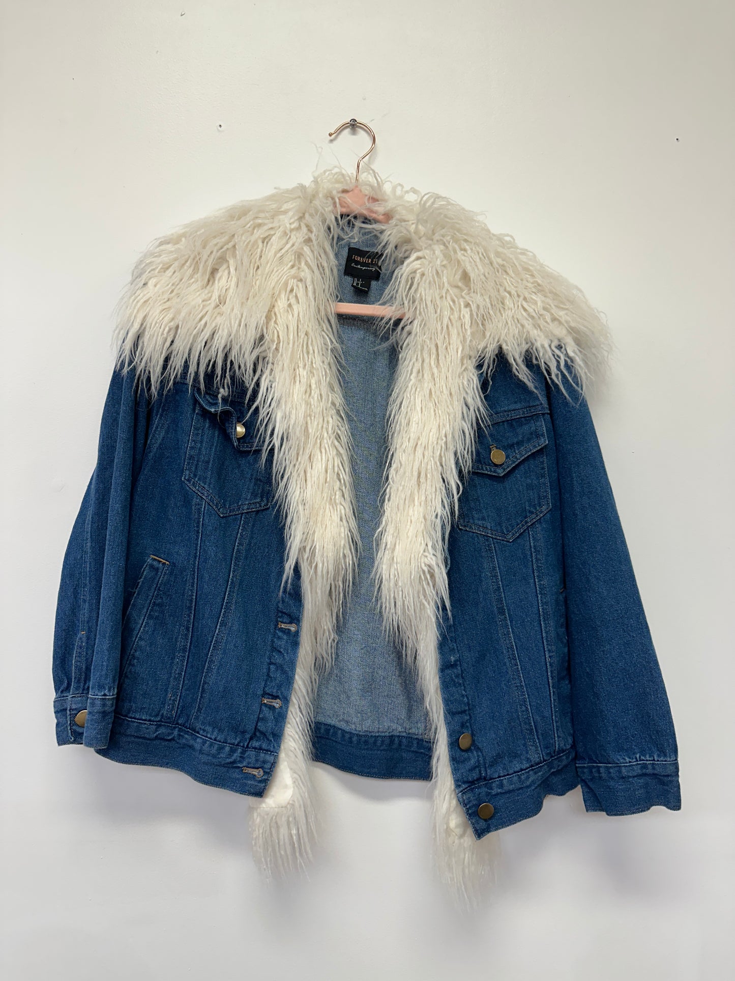 Forever 21 Faux Fur Collar Denim Jacket